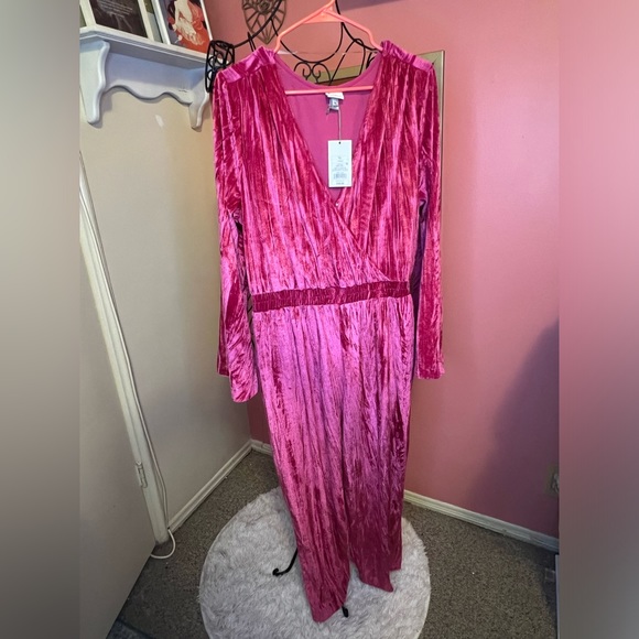 a new day Pants & Jumpsuits Pink Crushed Velvet Jumpsuit By A New